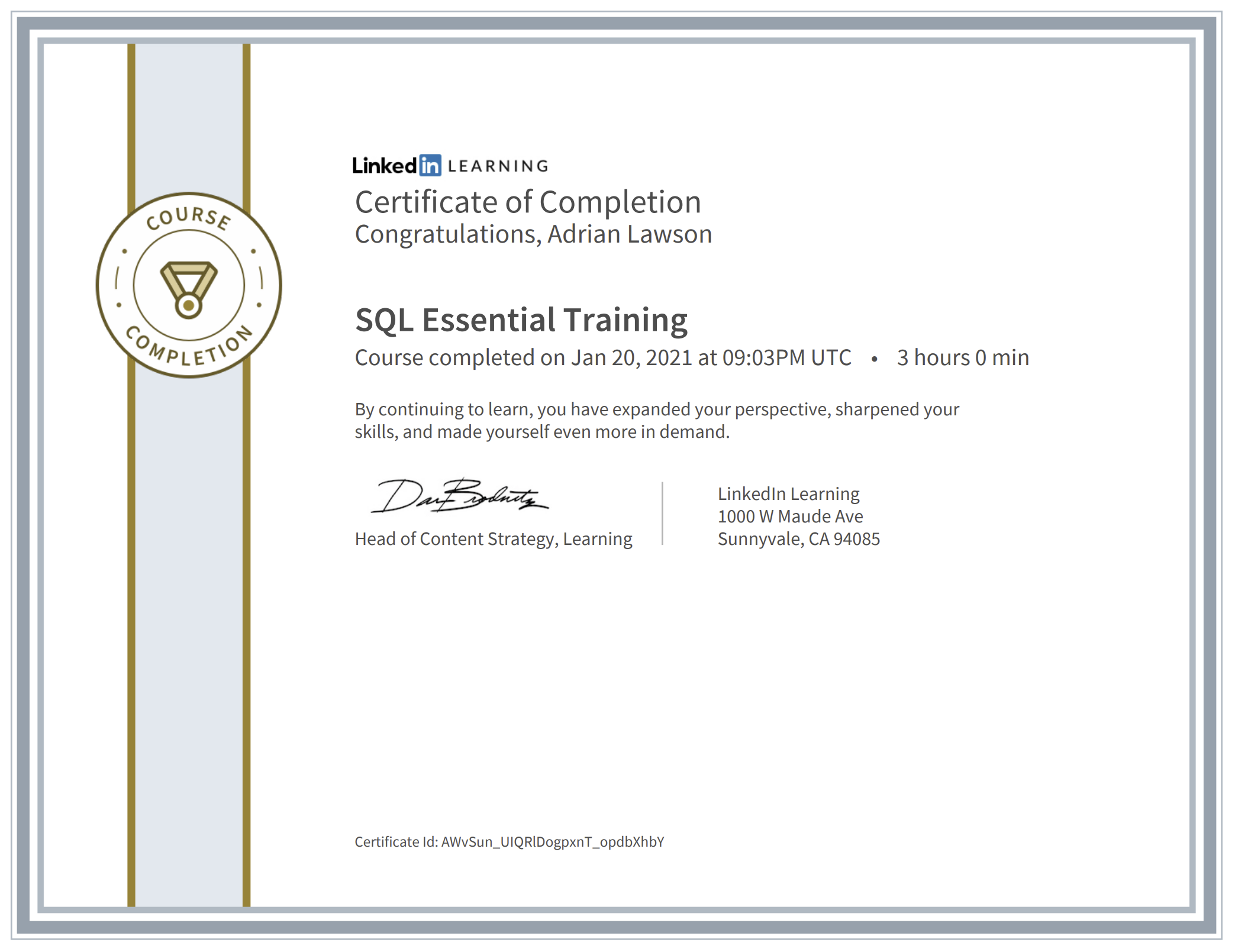 Linkedin Learning SQL Certificate